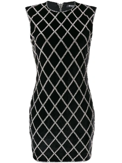 Shop Balmain Black Women's Crystal Embellished Diamond Pattern Mini Dress