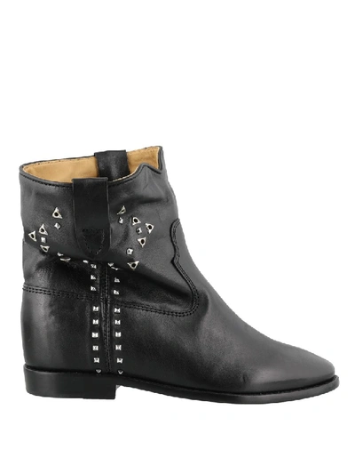 Shop Isabel Marant Studded Black Leather Ankle Boots