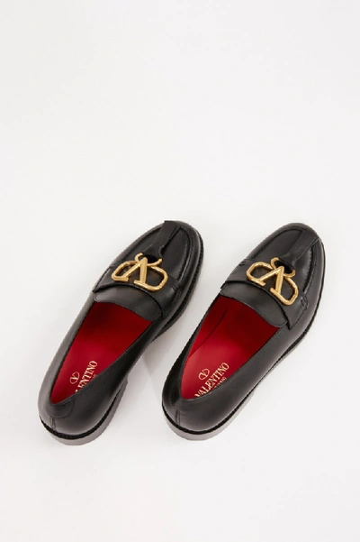 Shop Valentino Leather Loafer With V Logo Black