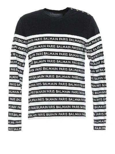 Shop Balmain Horizontal Striped Logo T-shirt In Black