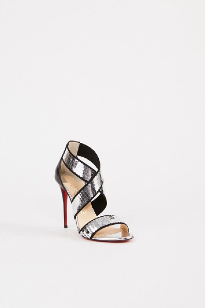 Shop Christian Louboutin Sandalette 'xili' Mit Paillettendetails Schwarz/silber In Black