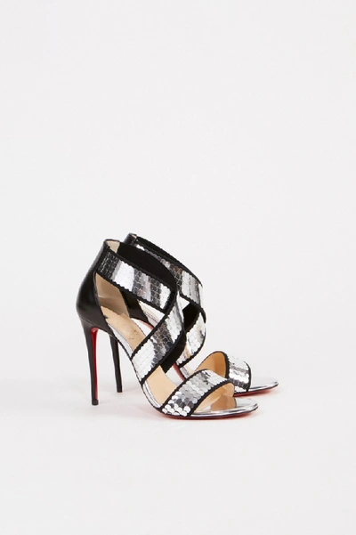 Shop Christian Louboutin Sandalette 'xili' Mit Paillettendetails Schwarz/silber In Black