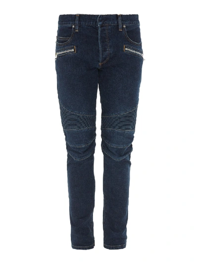 Shop Balmain Skinny Jeans With Ribbed Inserts In Black