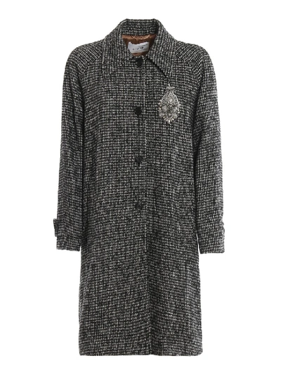 Shop Dondup Houndstooth Wool Blend Coat In Black