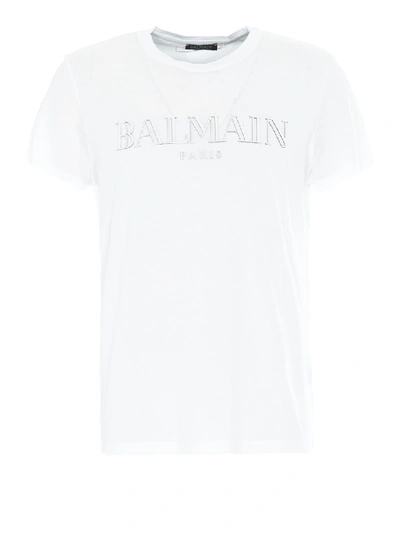 Shop Balmain Cotton T-shirt With Relief Logo In White