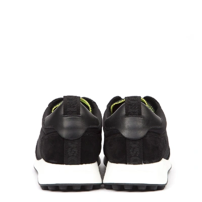 Shop Dsquared2 Black And Green Leather And Technical Fabric Sneakers