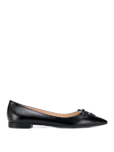 Shop Prada Black Saffiano Leather Pointy Flat Shoes