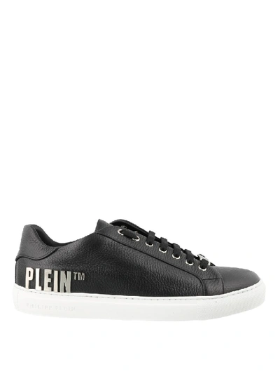 Shop Philipp Plein Low Top Black Leather Sneakers In Grey
