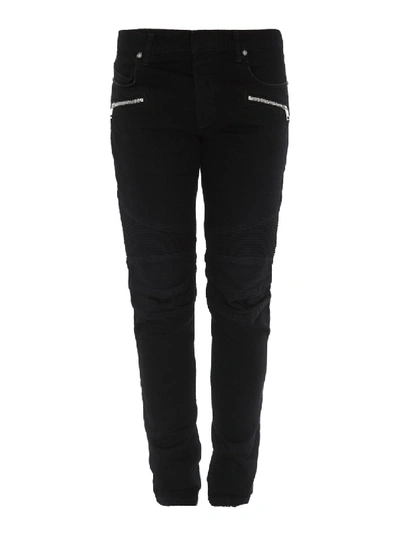 Shop Balmain Skinny Jeans With Ribbed Inserts In Black