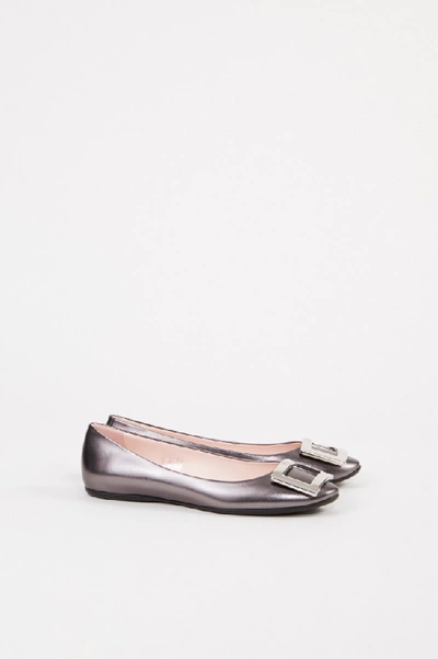 Shop Roger Vivier Flats 'gommette' With Glitter Leather Grey