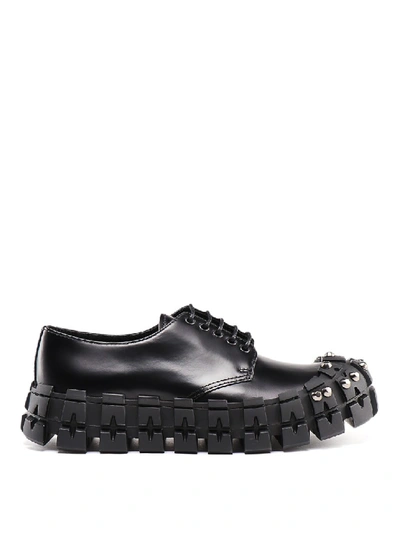 Shop Prada Studded Leather Lace-ups In Black