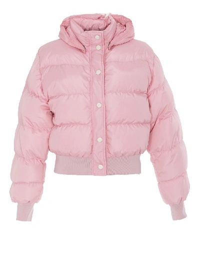 Shop Msgm Logo Hood Pink Puffer Jacket