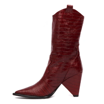 Shop Aldo Castagna Red Cocodrile Effect Leather Boot