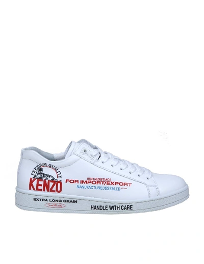 Shop Kenzo Tennix Low Top Sneakers In White Color Leather In Blue