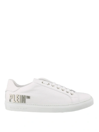 Shop Philipp Plein Low Top Leather Sneakers In White