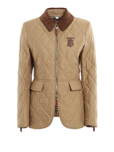 Shop Burberry Logo Patch Padded Riding Jacket In Brown