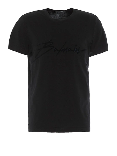 Shop Balmain Flock Signature Logo Print T-shirt In Black