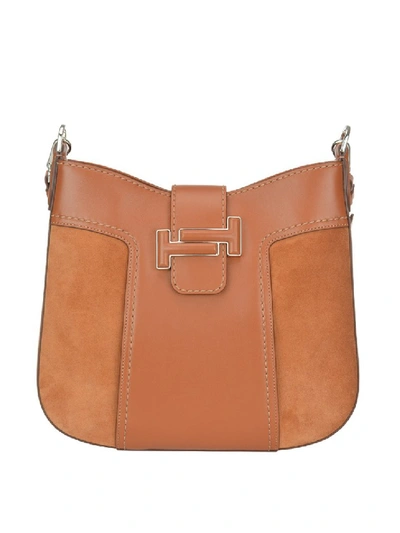 Shop Tod's Double T Suede And Leather Hobo Bag In Brown