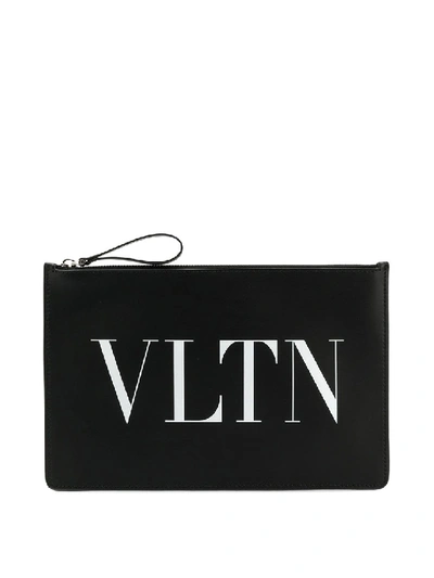 Shop Valentino Vltn Print Zipped Pouch In Black
