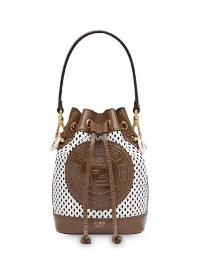 Shop Fendi White Women's Mesh Mini Mon Tresor Bucket Bag In Brown