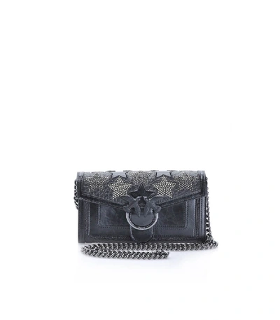 Shop Pinko Starry Sky Black Wallet With Shoulder Strap In Grey