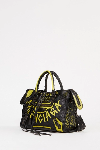 Balenciaga Bag 'city Bag' With Graffiti Details Black/yellow