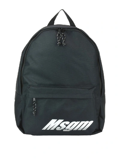 Shop Msgm Logo Print Tech Fabric Backpack In Black