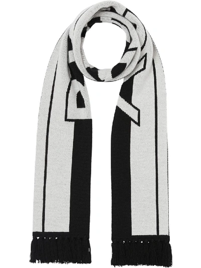 Shop Burberry Black & White Men's Black And White Logo Cashmere Scarf