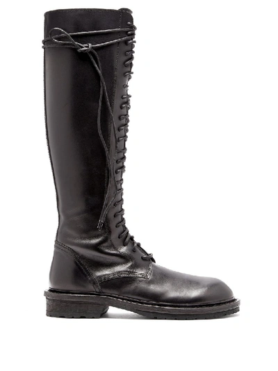 Shop Ann Demeulemeester Knee-high Lace-up Leather Boots In Black