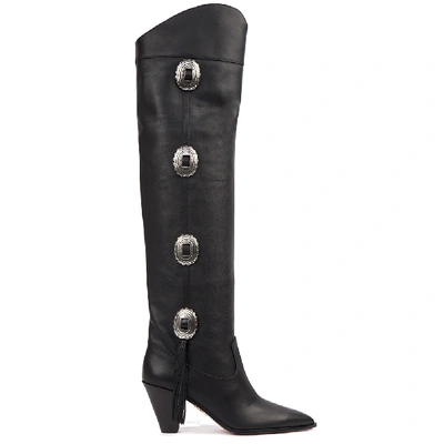 Shop Aquazzura Black Leather Go West Boots