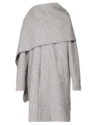 Shop Balenciaga Scarf-neck Houndstooth Coat In Grey