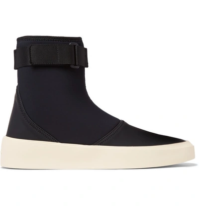 Shop Fear Of God Leather-trimmed Neoprene High-top Sneakers In Black