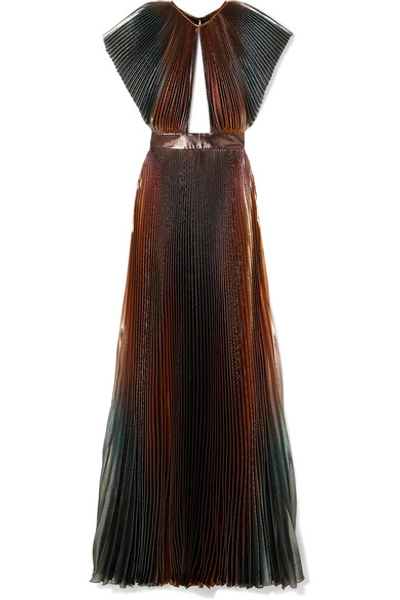 Shop Givenchy Cutout Pleated Silk-blend Lamé Gown In Black