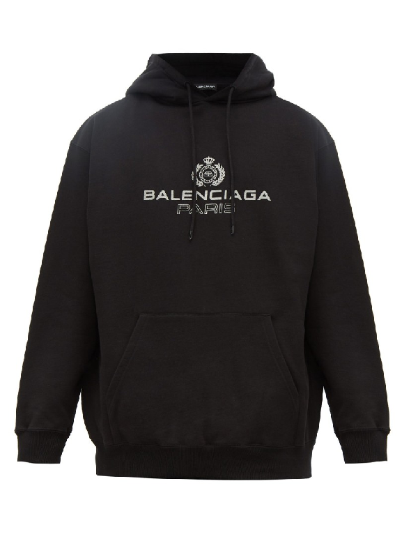 Balenciaga Crest-logo Print Cotton Hooded Sweatshirt In Black | ModeSens