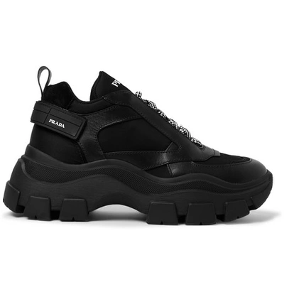 Shop Prada Suede And Rubber-trimmed Leather And Nylon Sneakers In Black