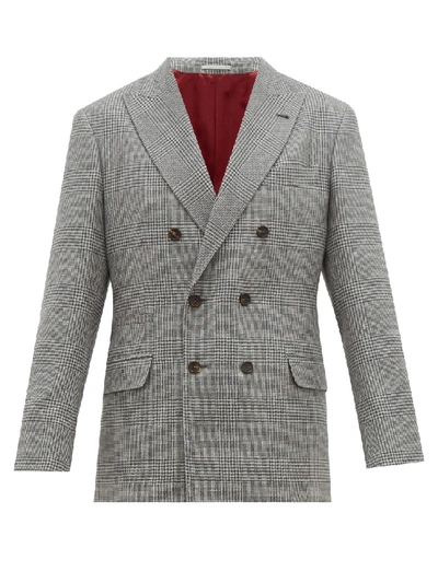 Shop Brunello Cucinelli Prince Of Wales-check Double-breasted Blazer In Grey