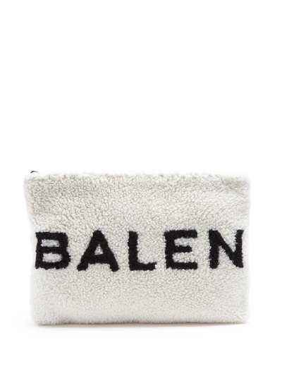Shop Balenciaga Shearling Pouch In White