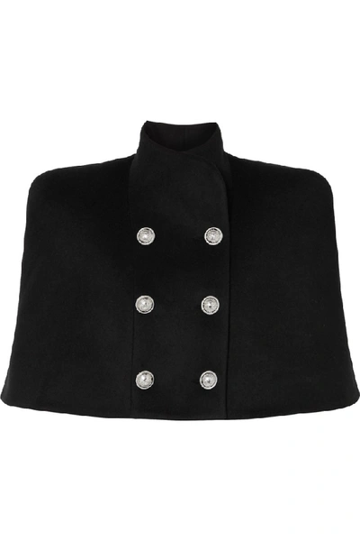 Shop Balmain Button-embellished Double-breasted Wool And Cashmere-blend Cape In Black