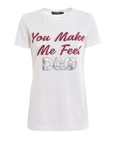 Shop Dolce & Gabbana Glitter Logo Cotton T-shirt In White