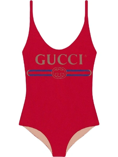 Shop Gucci Red Women's Red Front Logo Swimsuit