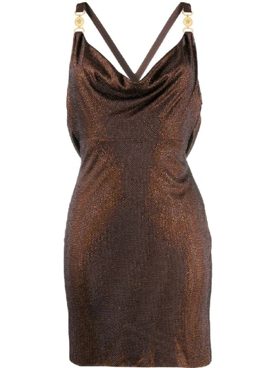 Shop Versace Brown Women's Draped Front Mini Dress Brown In Black