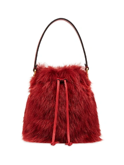 Shop Fendi Red Women's Red Fur Mini Mon Tresor Bucket Bag