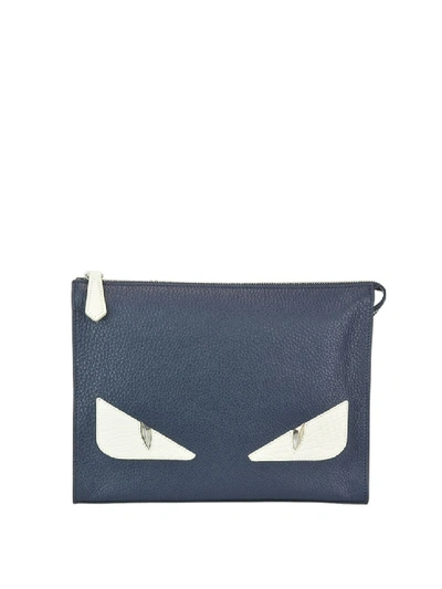 Shop Fendi Bag Bugs Hammered Leather Pouch In Grey