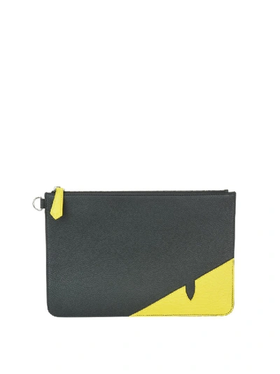 Shop Fendi Bag Bugs Hammered Leather Pouch In Grey