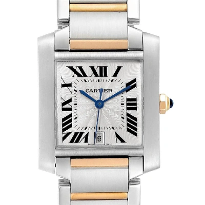 Shop Cartier Tank Francaise Steel Yellow Gold Blue Hands Mens Watch W51005q4