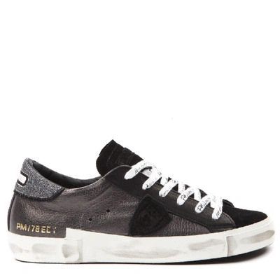 Shop Philippe Model Prsx Black Leather & Suede Sneakers In Grey