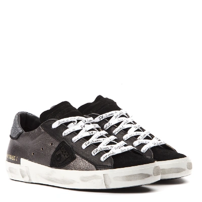 Shop Philippe Model Prsx Black Leather & Suede Sneakers In Grey