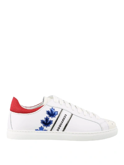 Shop Dsquared2 Canadian Team Leather Low Top Sneakers In White