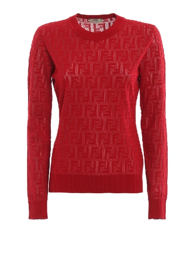 Shop Fendi Embossed Ff Motif Sweater In Red