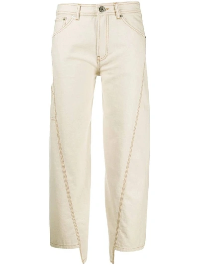 Shop Lanvin White Women's Cream Mid Rise Wide-leg Trousers In Neutrals